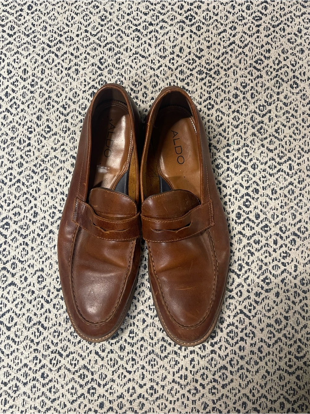 ALDO Men's Cognac Brown Leather Penny Loafers